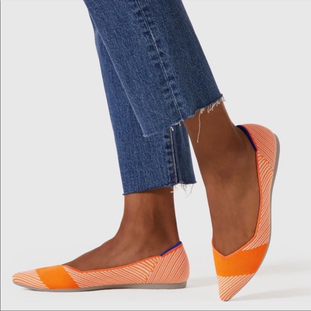 Rothy’s Sherbet Orange And White (Retired) The Point Flats Recycled Shoes Size 8